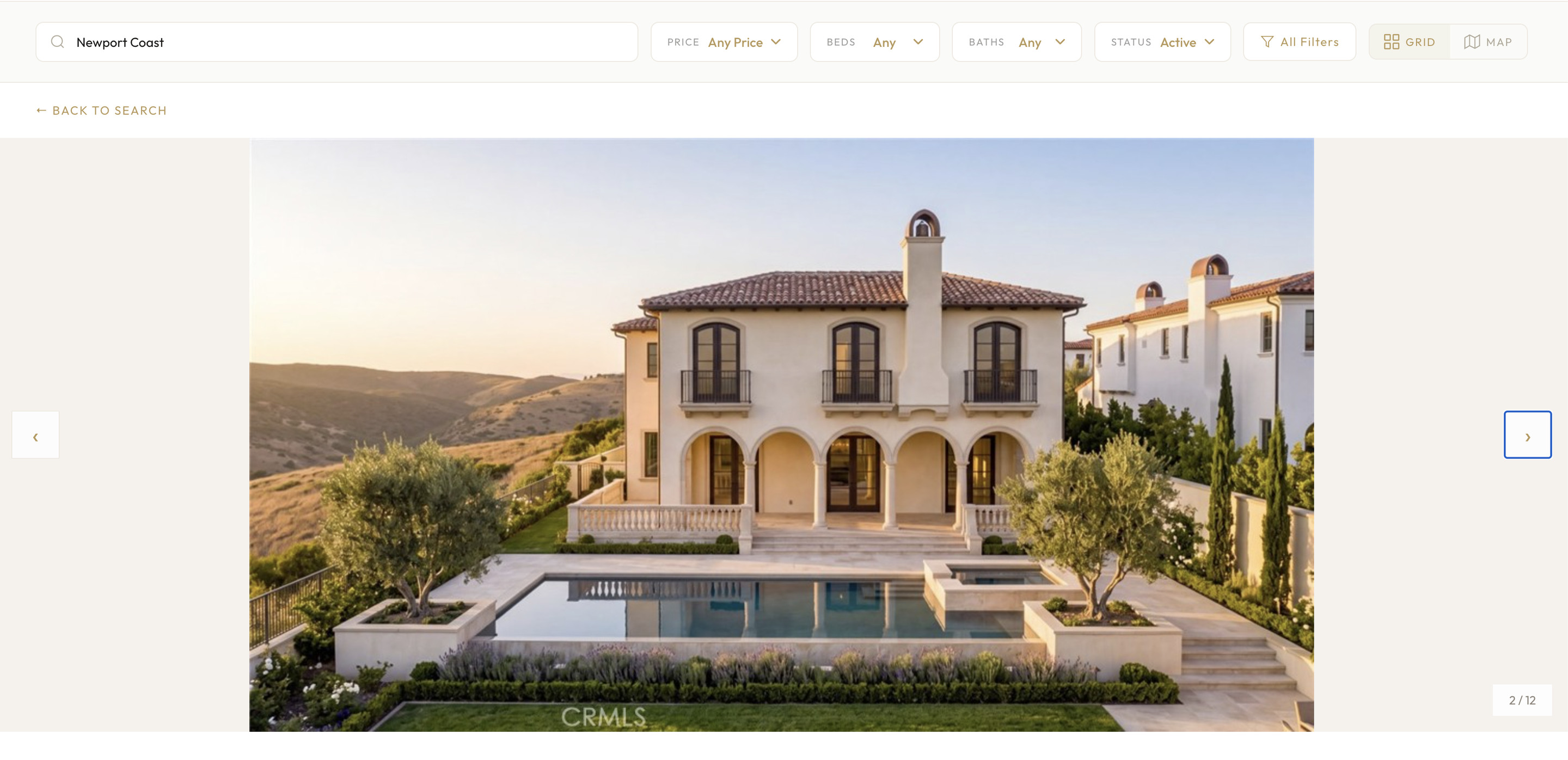 Individual listing photo gallery with full-bleed photography and MLS attribution